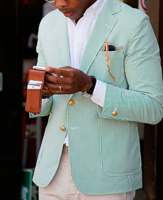 OK Casual Striped Print Notch Lapel Two Button Blazer